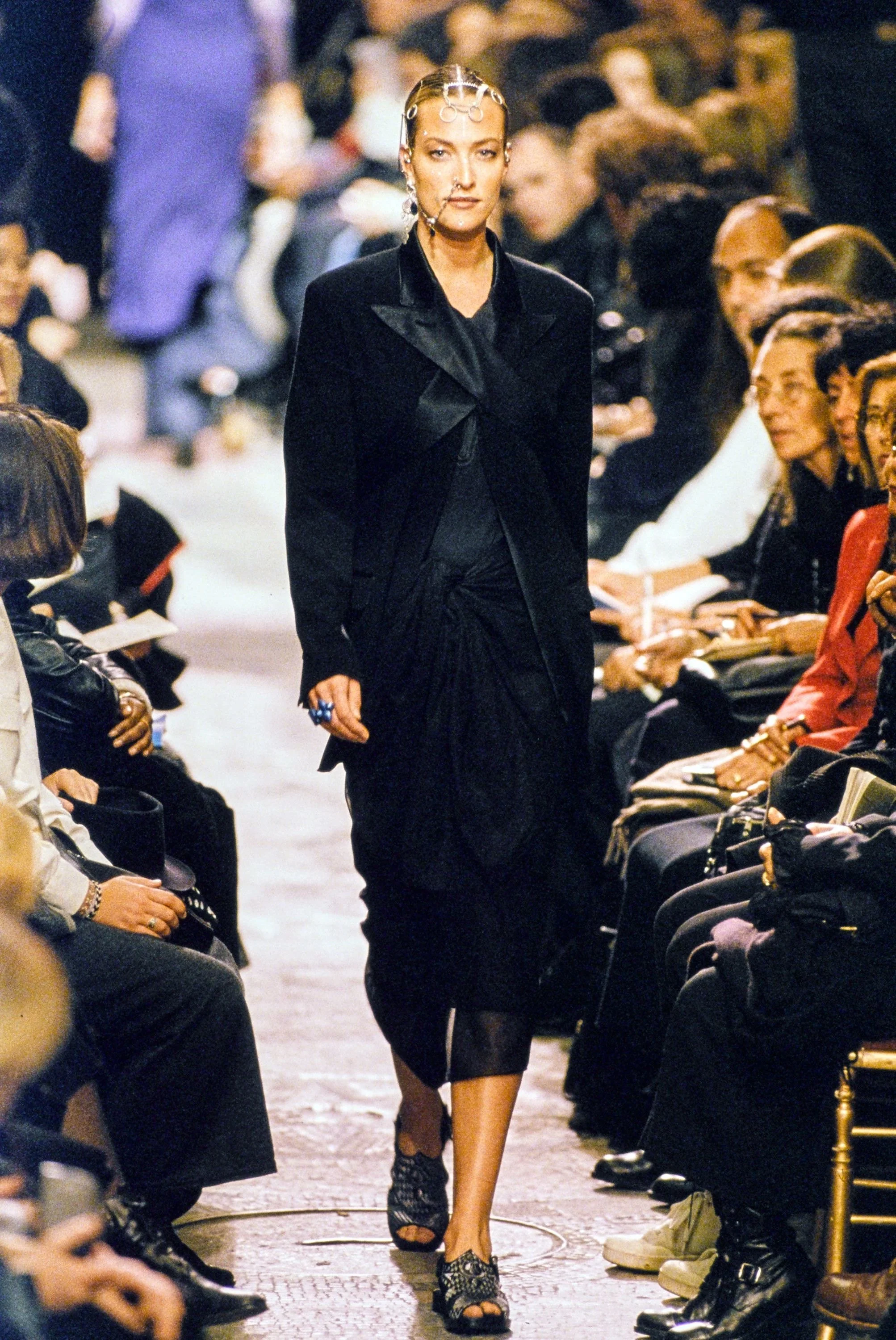 jean-paul-gaultier-femme-spring-summer-1994-wrap-lapel-jacket-blazer-deconstructed-black-tuxedo-satin-90s-1990s-vintage-les-tatouages-jpg-runway.JPG