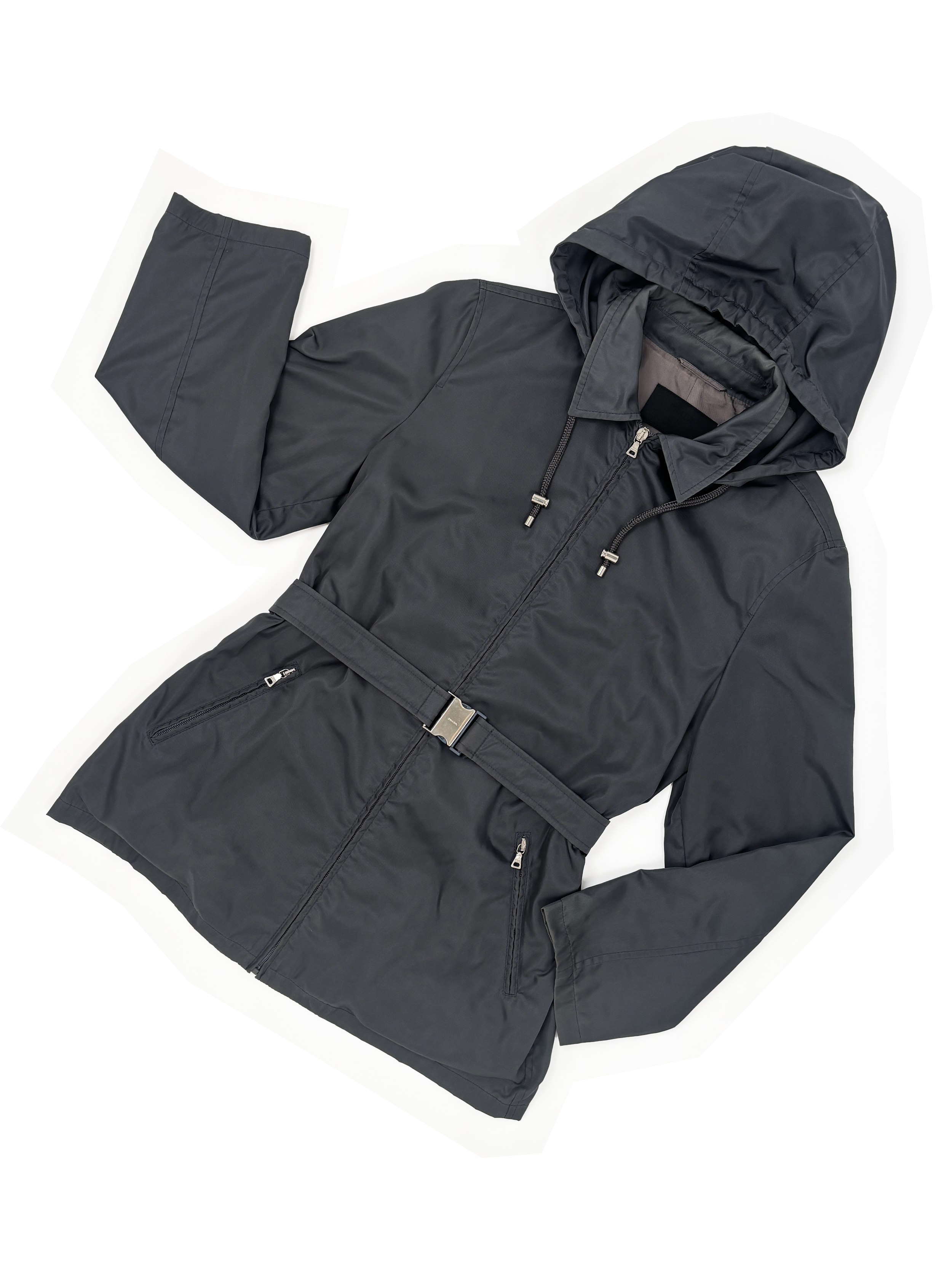 Prada 90s gray nylon belted jacket