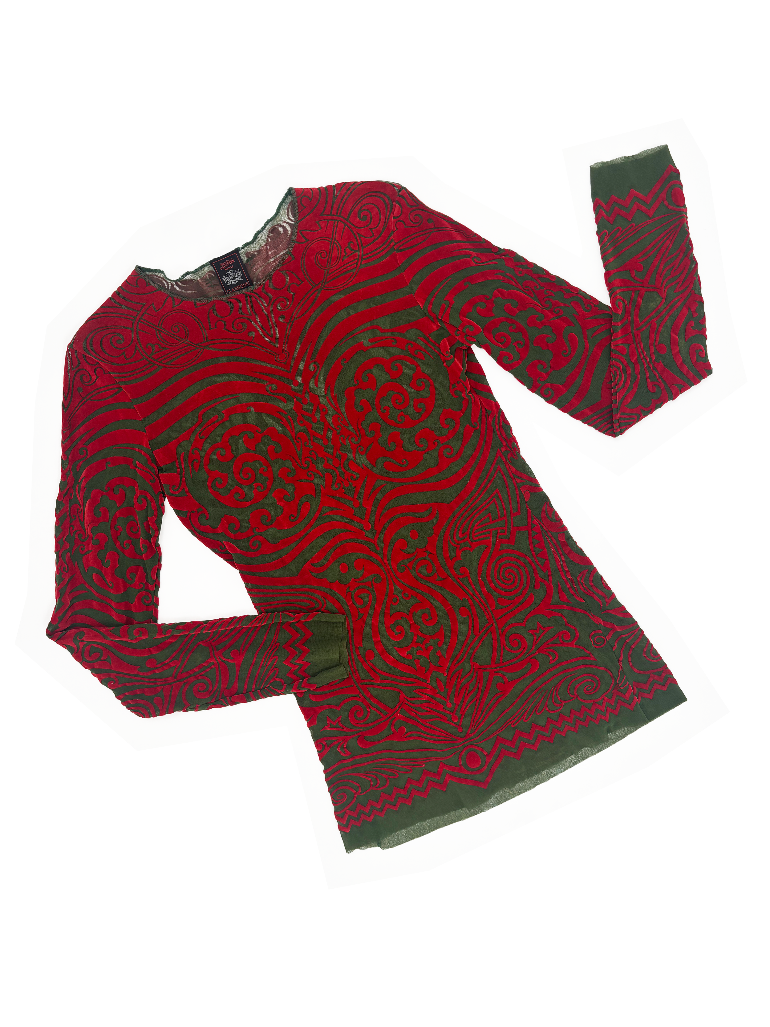 Jean Paul Gaultier S/S 1996 tattoo flocked mesh top
