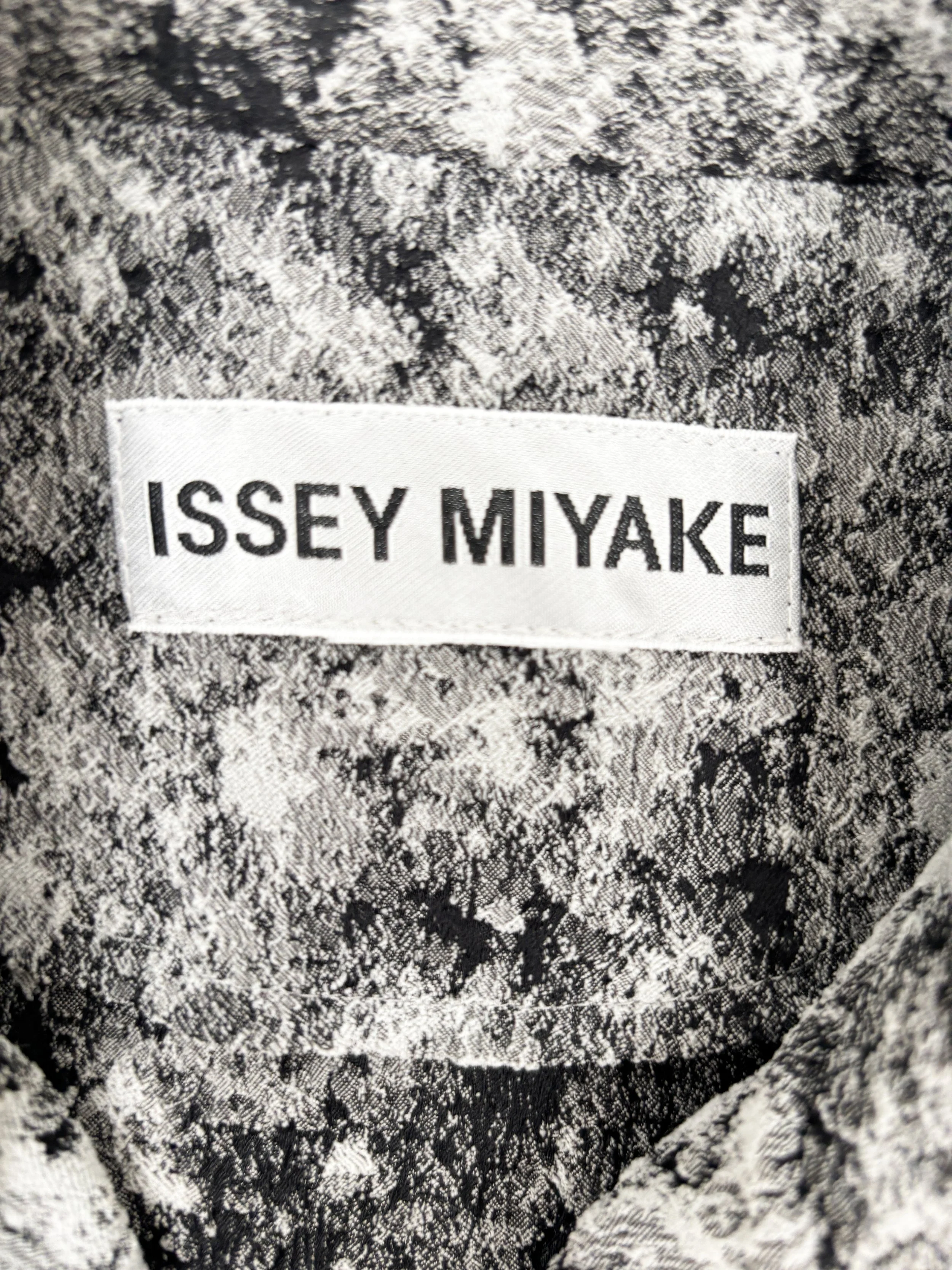 issey miyake black and white printed moto jacket