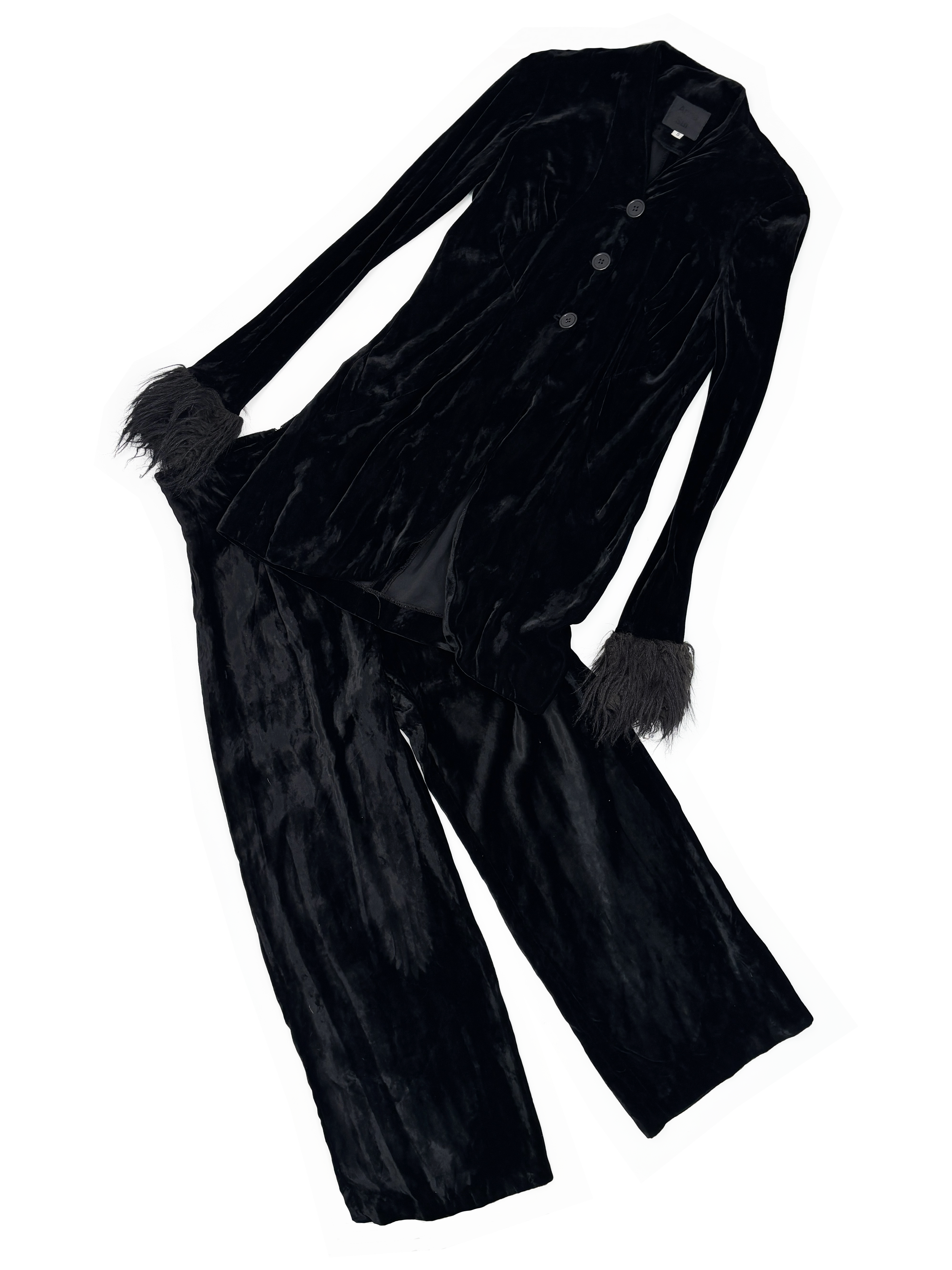 anna-sui-fall-winter-90s-black-velvet-pant-suit-wide-leg-faux-fur-cuffs-black-1990s-early-nyc-goth-jacket.png