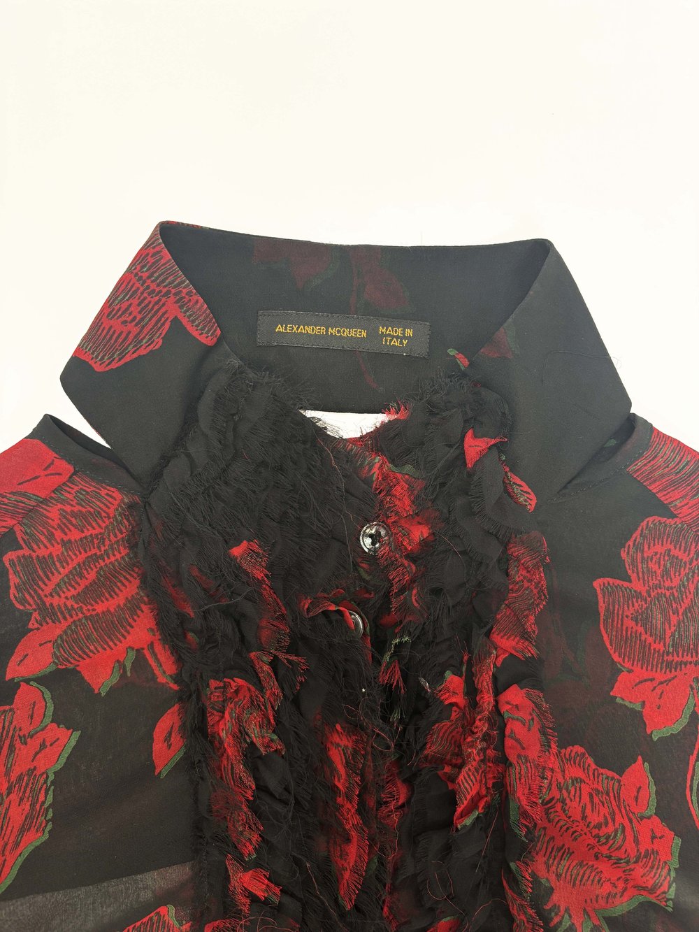 Alexander McQueen S/S 2002 red silk ruffle shirt — JAMES VELORIA