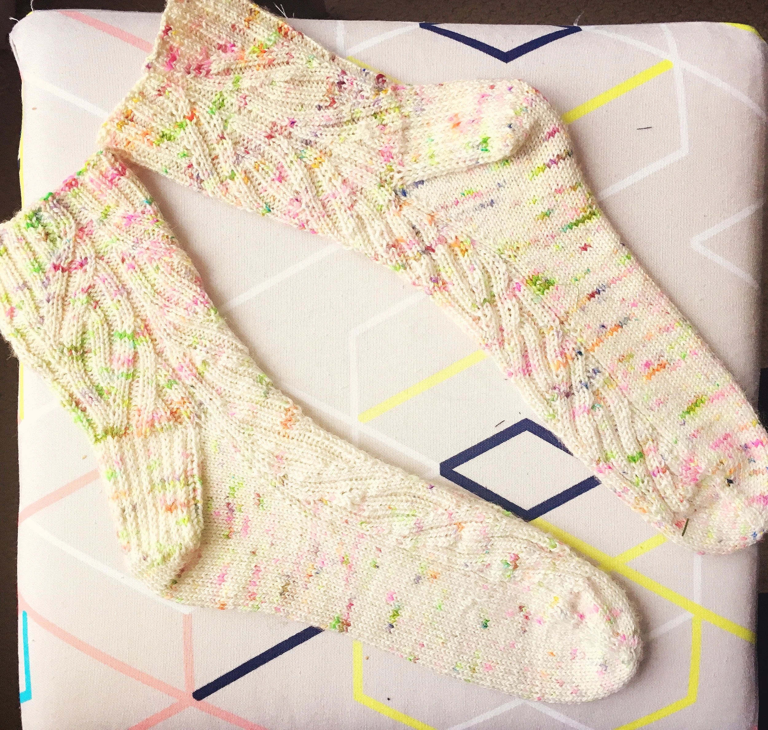 I couldn't quite capture the bright neons in the thread with my photos....take my word that these socks are bright!