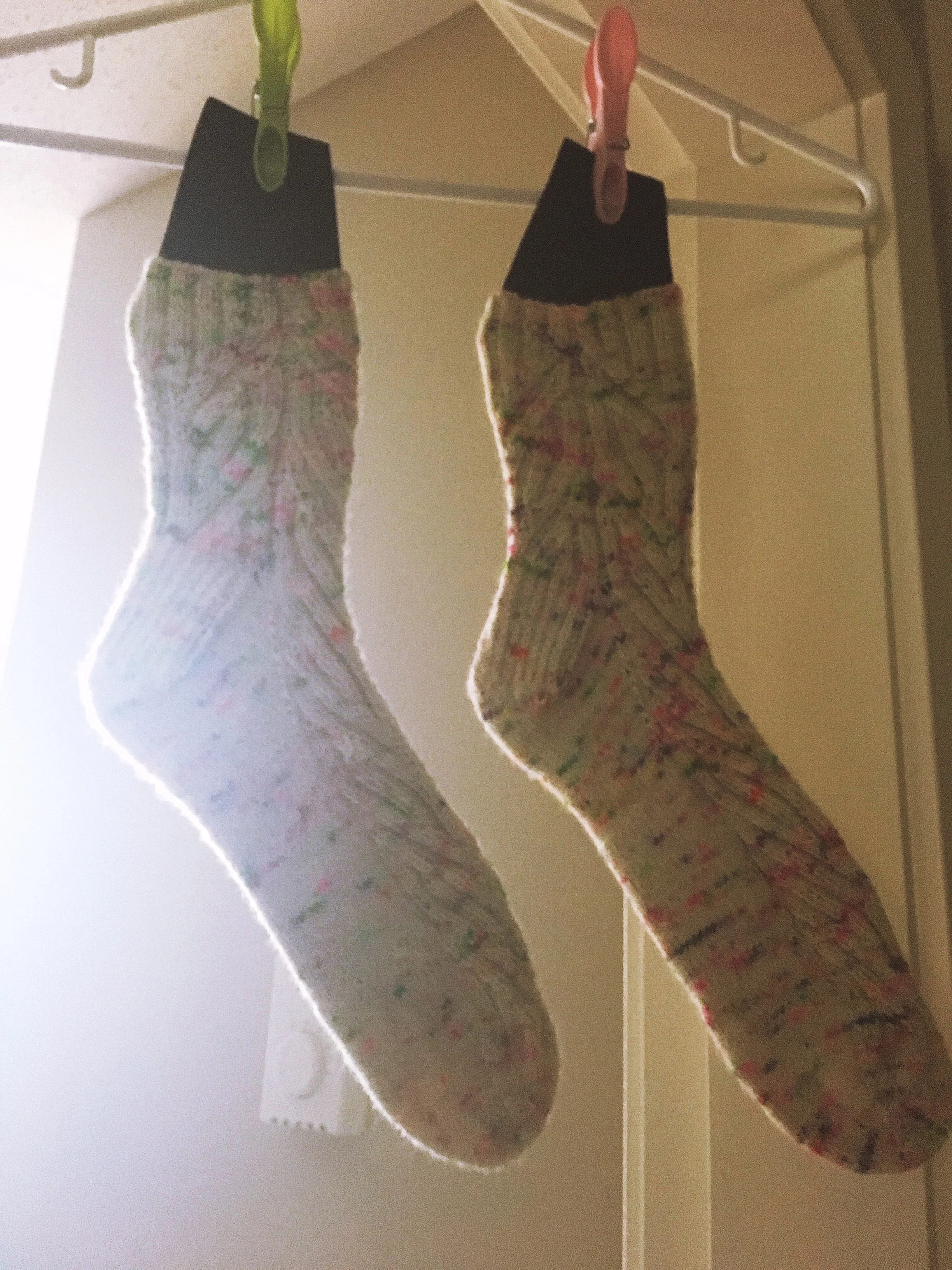 Using the craft foam blockers that I made the socks took about a day and a half to dry....probably because the foam retained some of the moisture