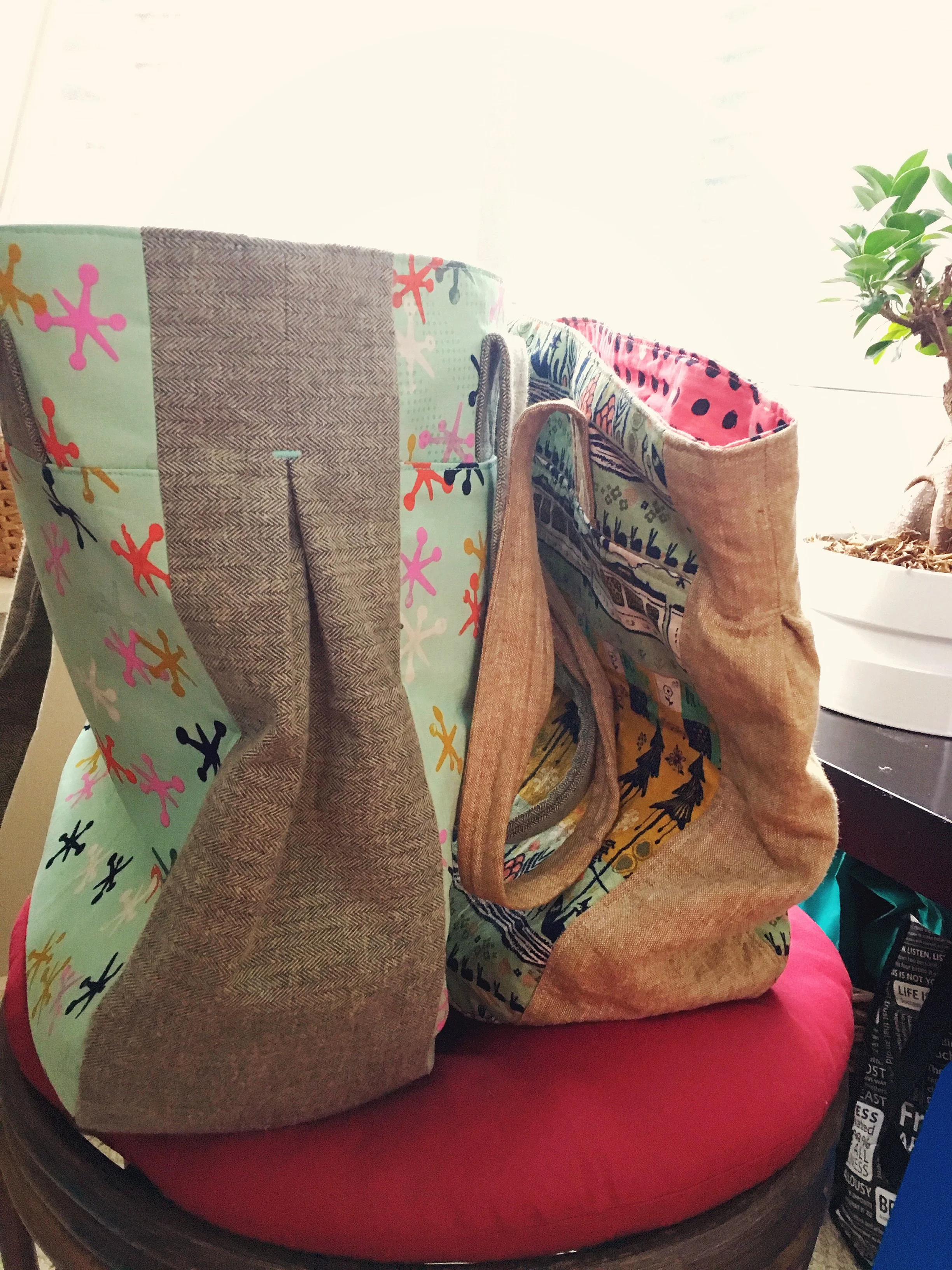 I love both fabric combos here....but that mint bar tack though....<3