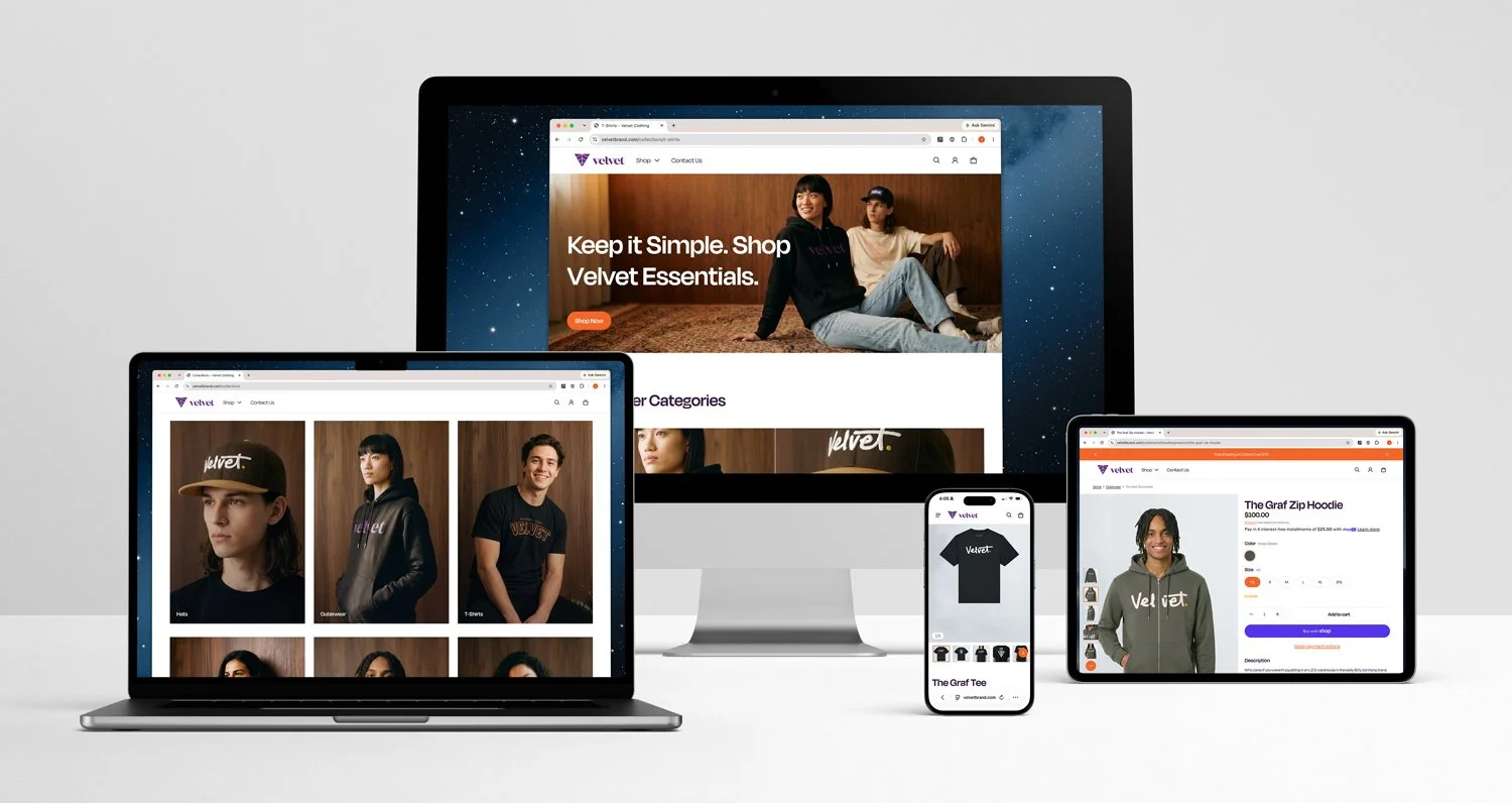 Multi device view of VelvetBrand.com website design and layout