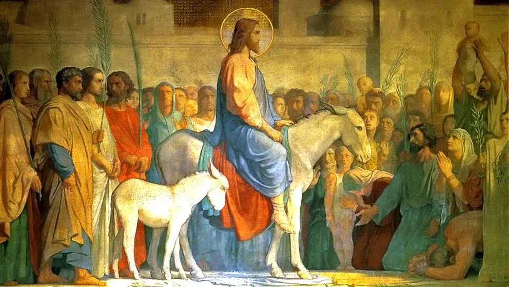 And throwing their garments on the colt they set Jesus upon it. And as he rode along, they spread their garments on the road. As he was now drawing near, at the descent of the Mount of Olives, the whole multitude of the disciples began to rejoice and praise God with a loud voice for all the mighty works that they had seen, saying, "Blessed is the King who comes in the name of the Lord! Peace in heaven and glory in the highest!"