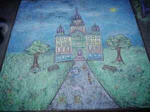 a courthouse design in chalk art 