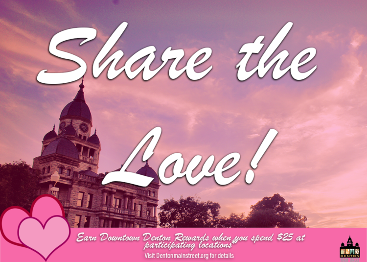 a share the love flyer with the denton courthouse lawn on it