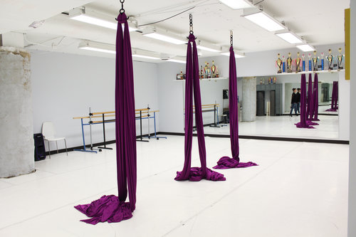 a picture of aerial silks inside a dance studio