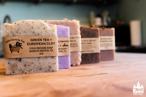 a picture of a row of soap from salted sanctuary soap