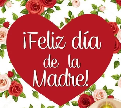a denton community market flier with a red heart on it that reads "feliz de dia de la madre"