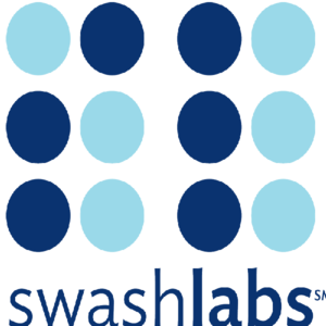 Swash logo that reads "swash labs" with a set of nine dots that alternate between light and dark blue.png