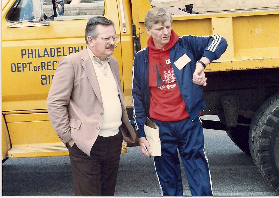 George Karalius (left) is one of many colleagues to remember and honor their friend, Joe Cook, ahead of the 2016 Independence Blue Cross Broad Street Run.