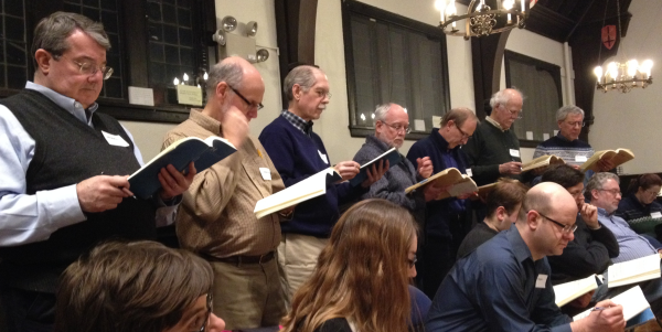 Cecilia's intrepid and experienced bass section show off their chops at rehearsal.