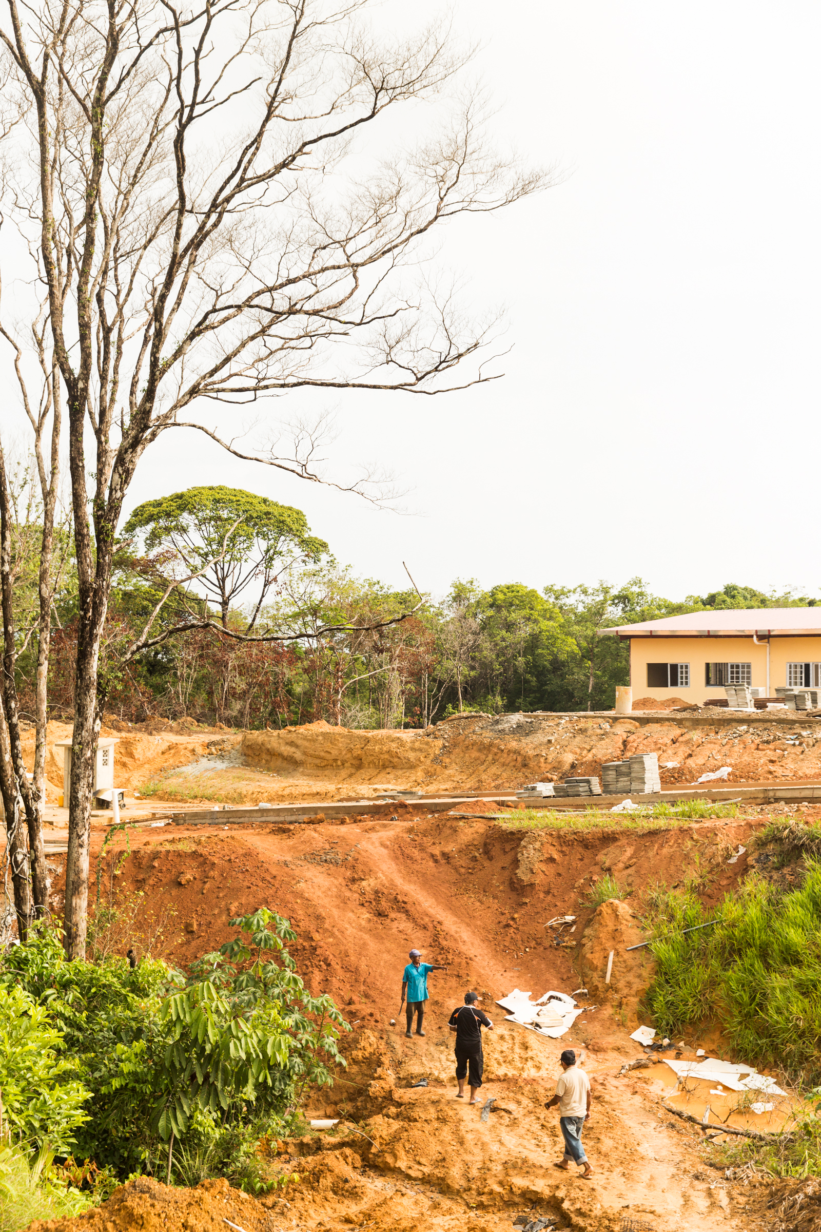 The construction site at the "Nueva Barria"- the new community being built on the mainland near Gardi Subdub. The new school building is projected to open this year, with construction of the residential community to be built next. The Panamanian government began construction of a new health center, but the building has been sitting unfinished for years.