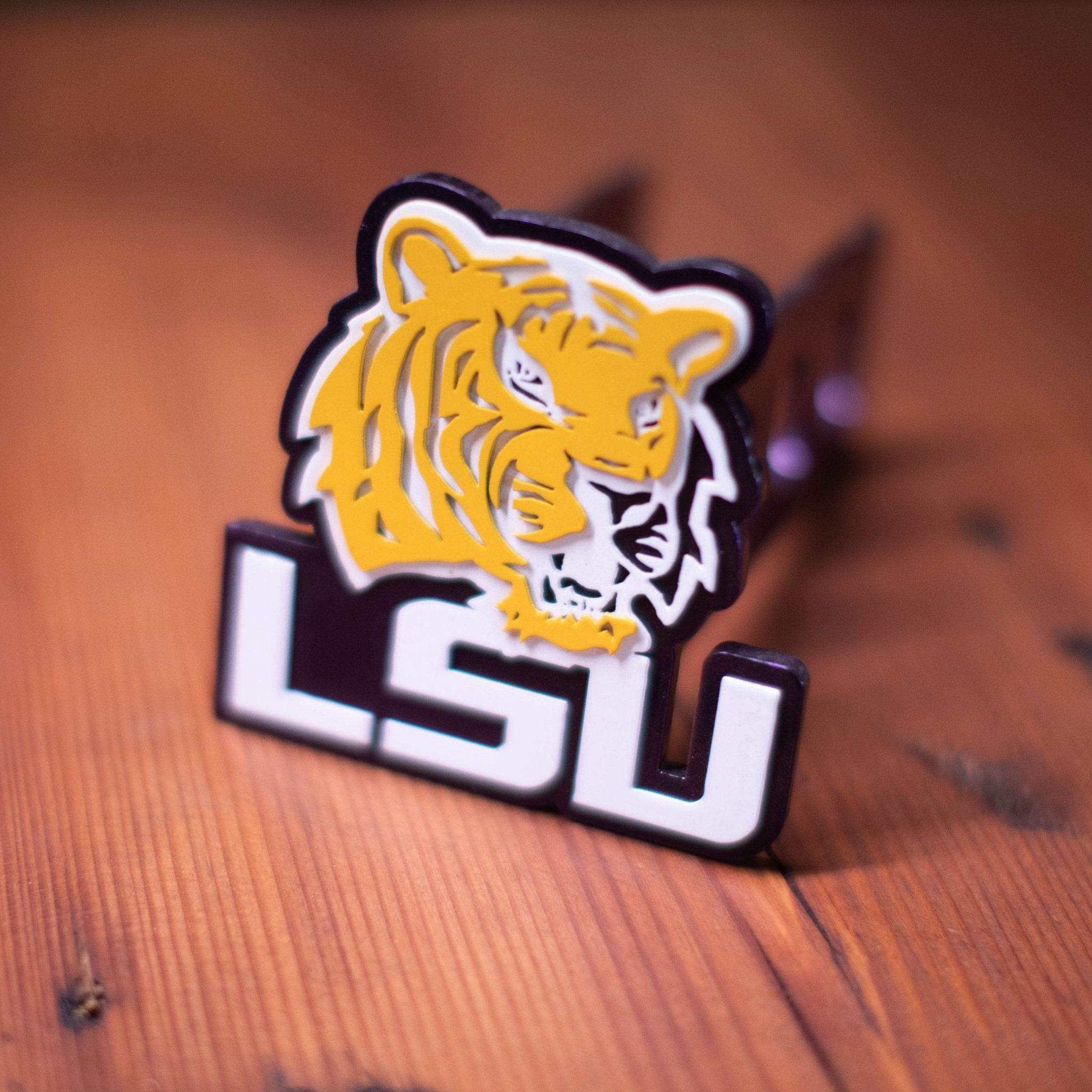 LSU Tigers Purple Metal Trailer Hitch Cover Fits 2 Inch Auto Car Truck Receiver with NCAA College Sports Logo 