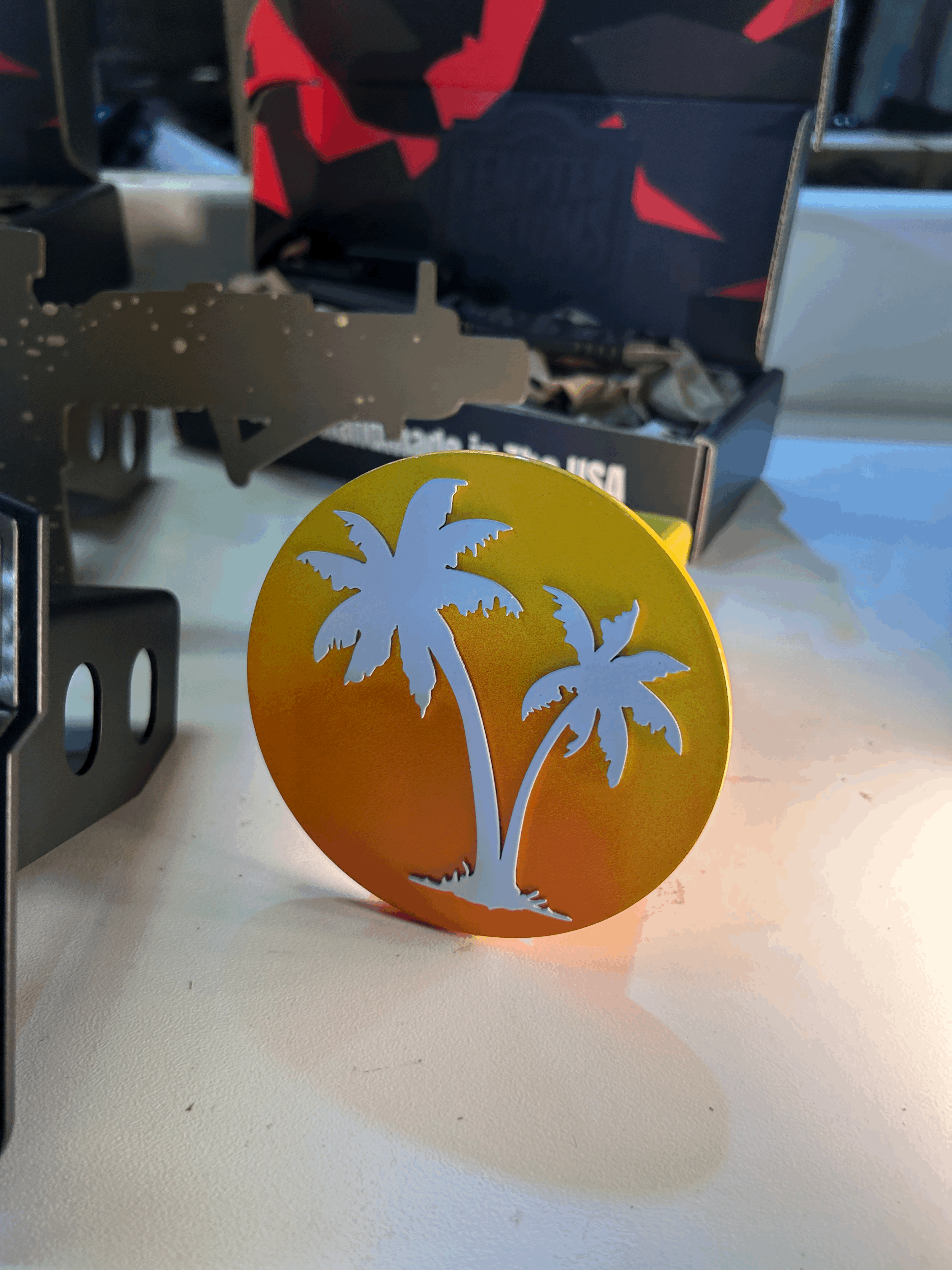 Limited Edition - Palm Tree - Trailer Hitch Cover - Sunset