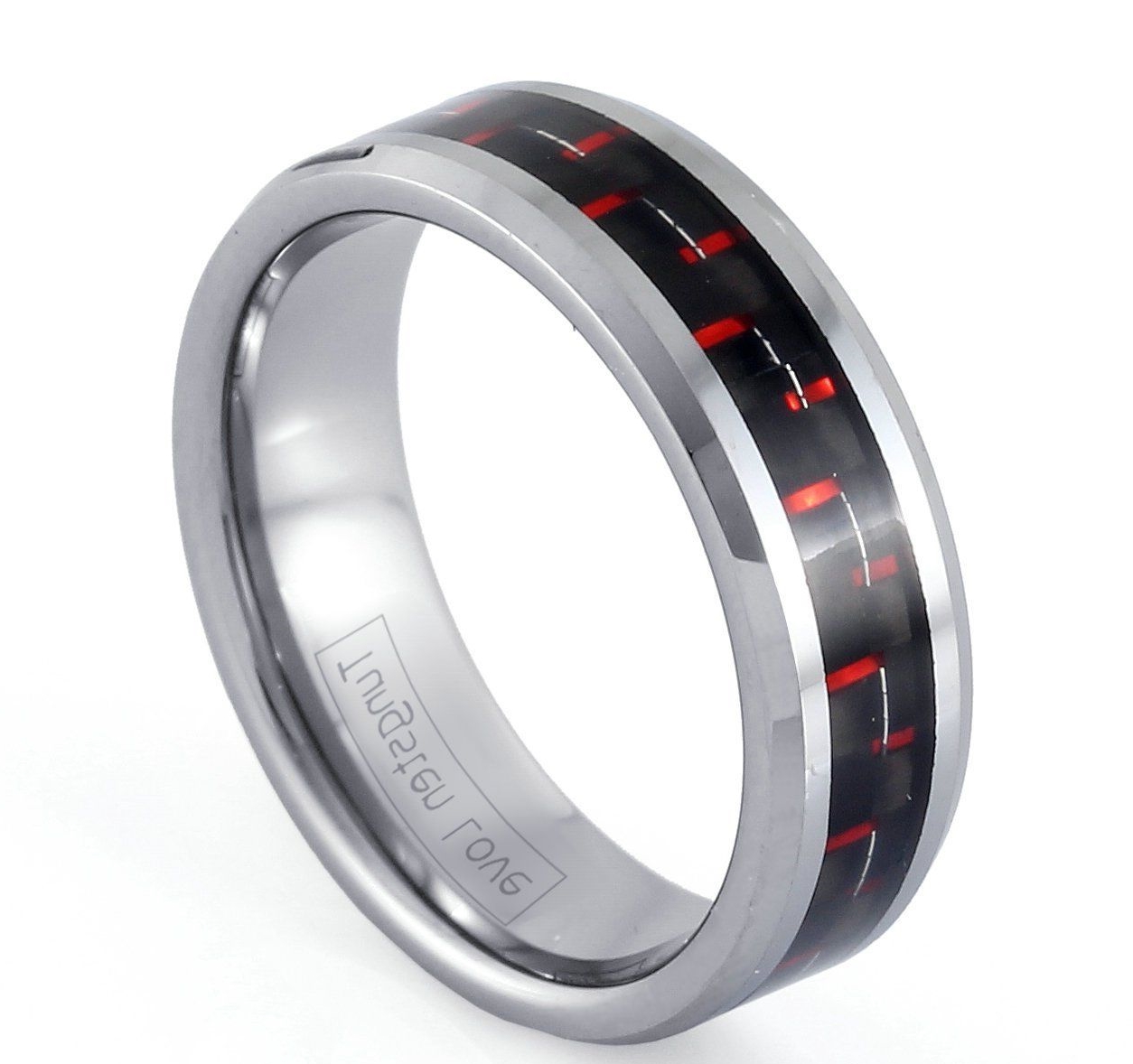 Black & Red Carbon Fiber Tungsten Ring - Silver Crimson 6 — JKCRings ...