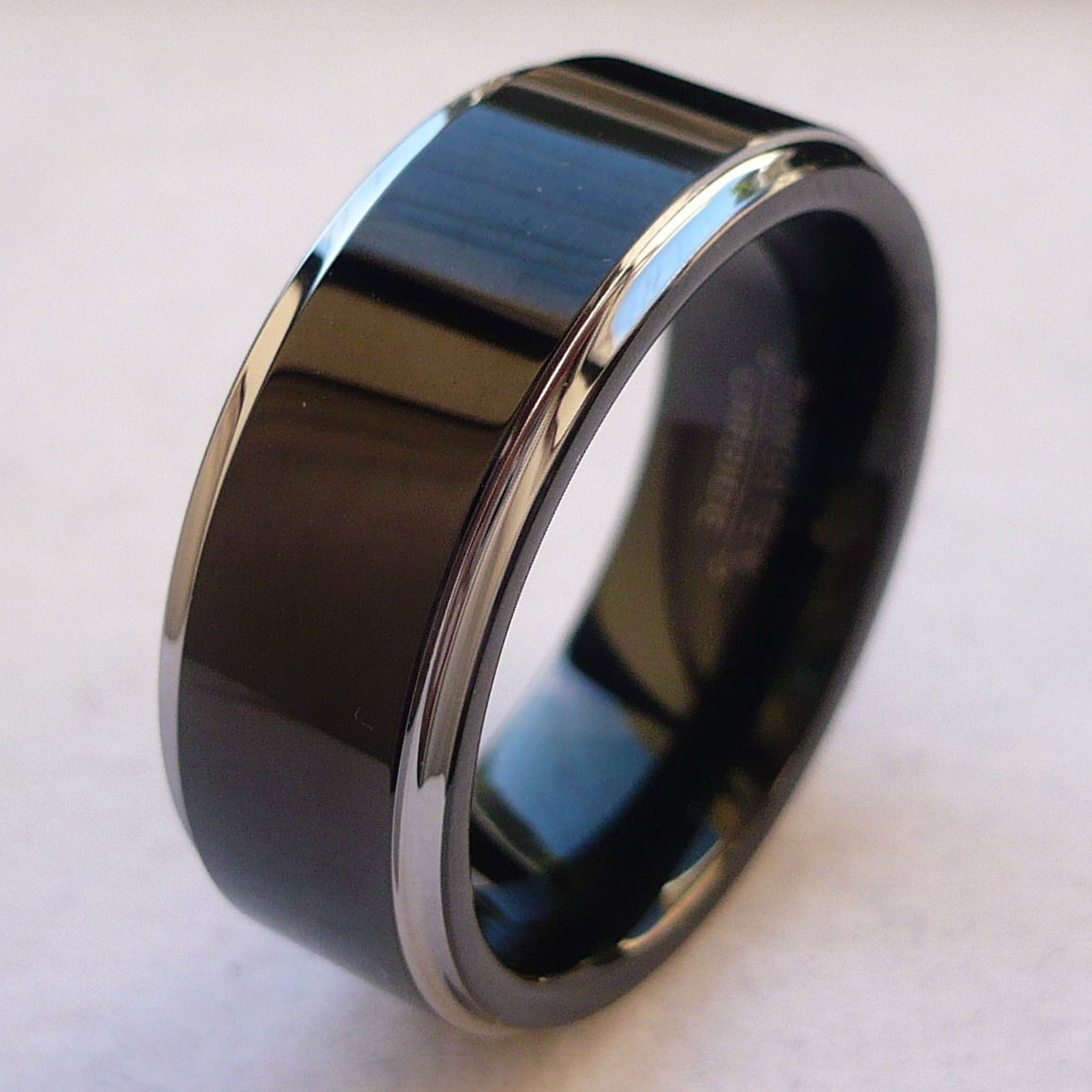 Black Tungsten Silver Step Edge Ring | Sleek Design — JKCRings.com ...