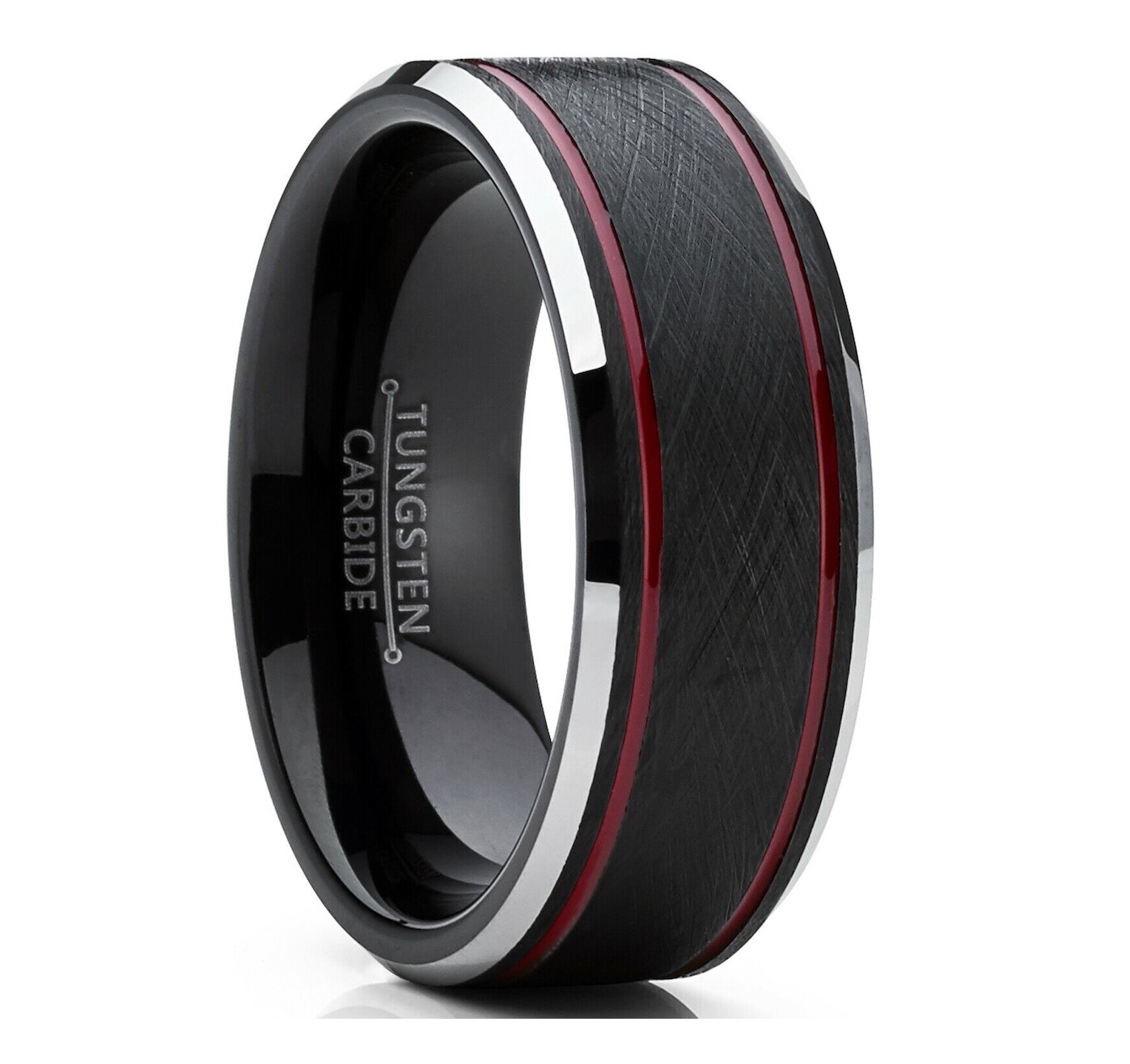 Black Tungsten Ring with Red Grooves - Lulling R — JKCRings.com Unique ...