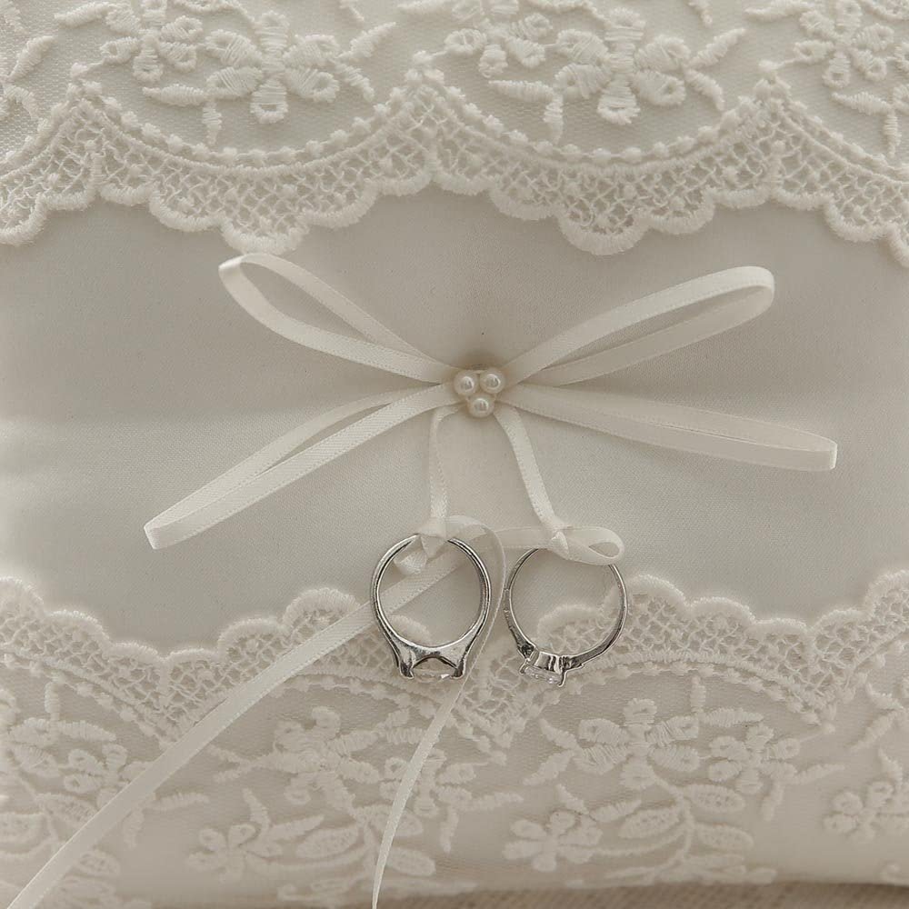 NEW White Satin & Tulle Modern Flair Wedding Ring Bearer Pillow 