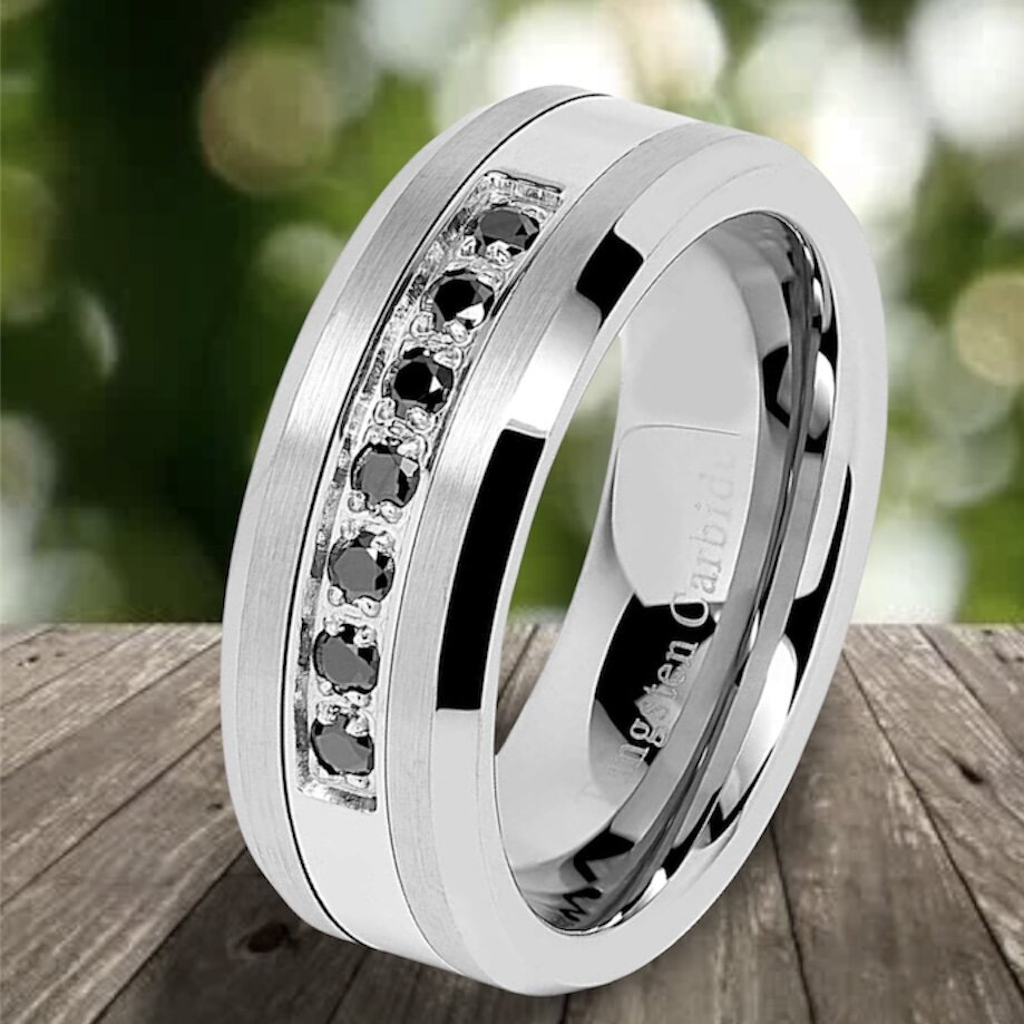 Quarry S Tungsten Ring with CZ Diamonds — JKCRings.com Unique Mens