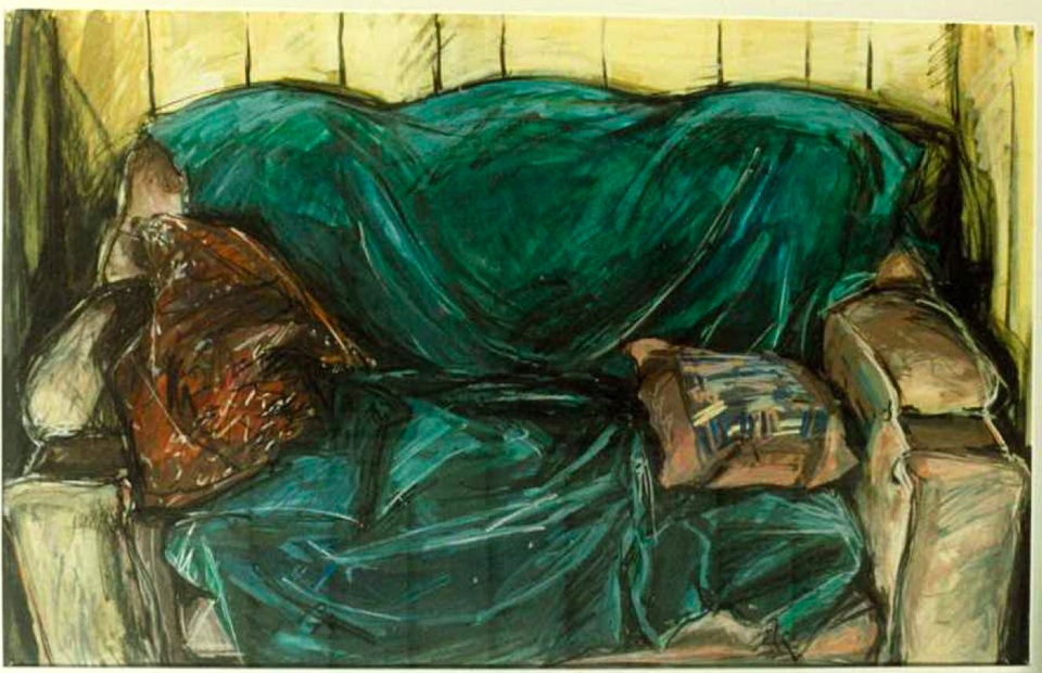 Sofa (Clothed) , 1986, gouache on paper