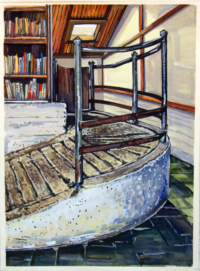 Cattle Ramp and Books , 2013, gouache on paper