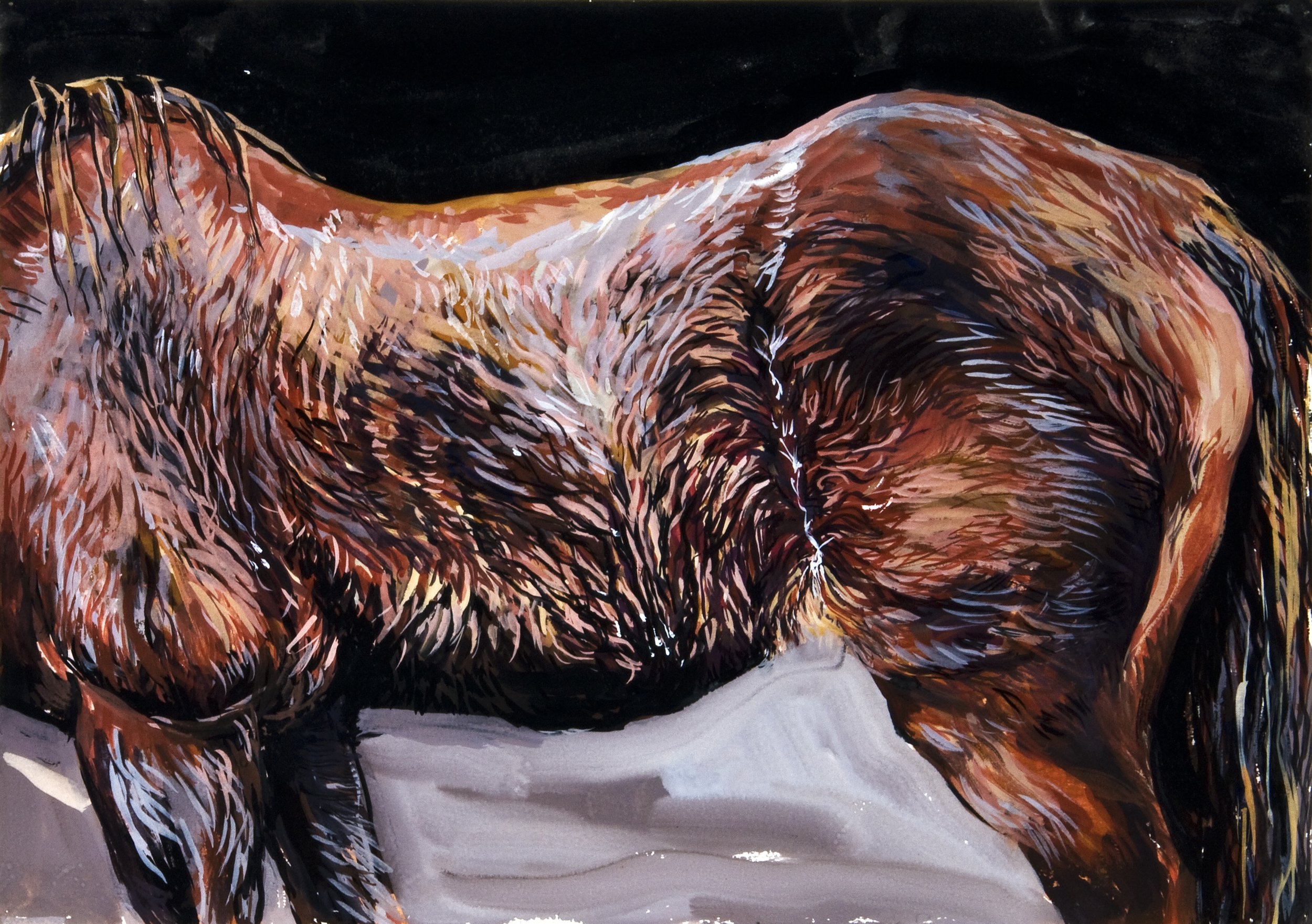 Horse in the rain , 2011, gouache on rag paper, 29cm x 41cm