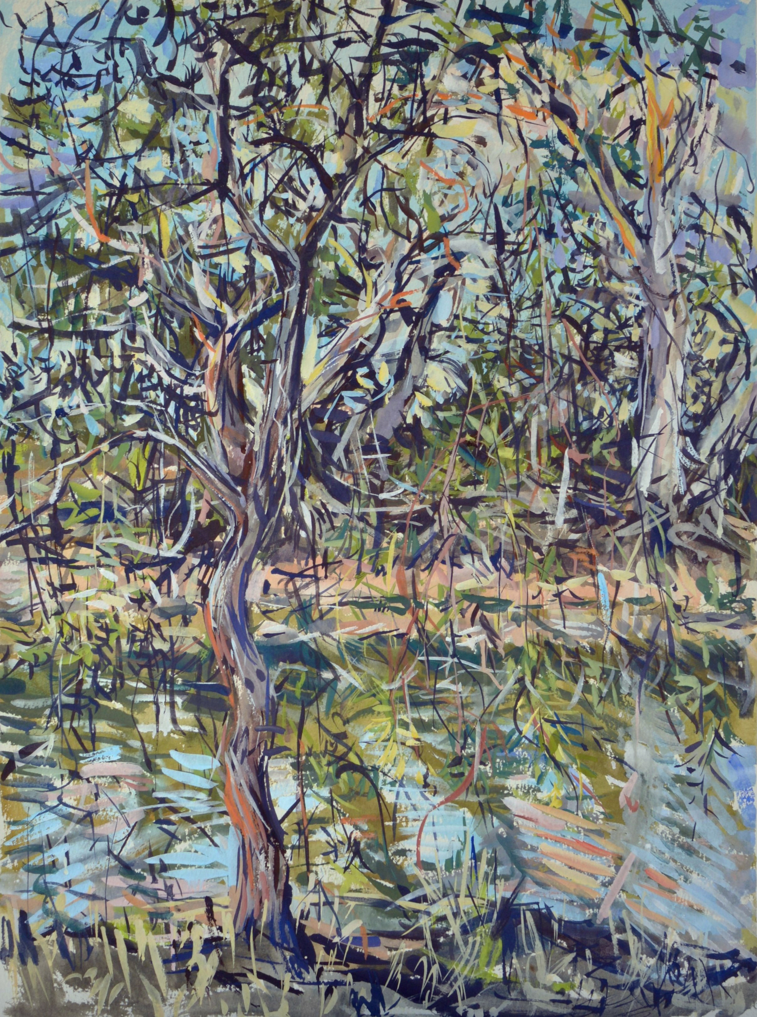 Brigalow Creek Evening (Doolan Tree) 2018 gouache on rag paper 76 x 54cm