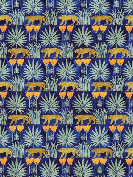 Lioness and Palms wallpaper in Midnight by Common Room