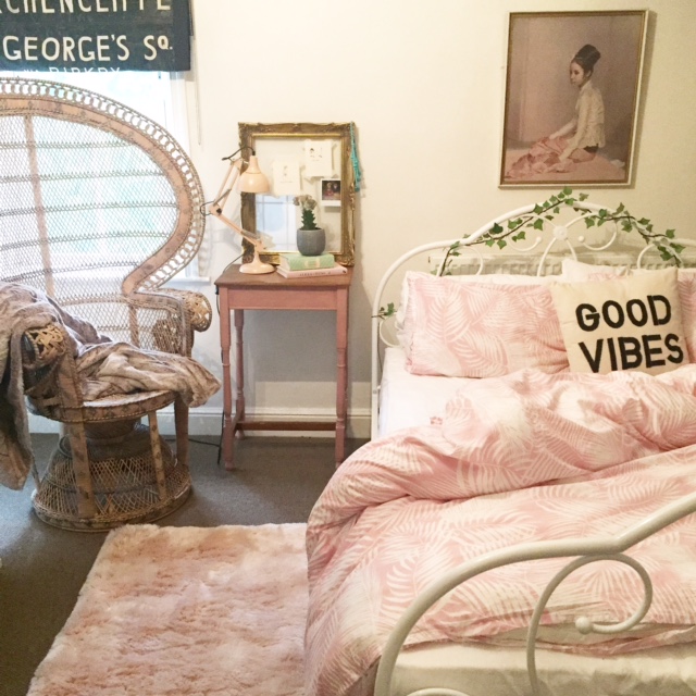 Good Vibes only in my vintage styled attic bedroom