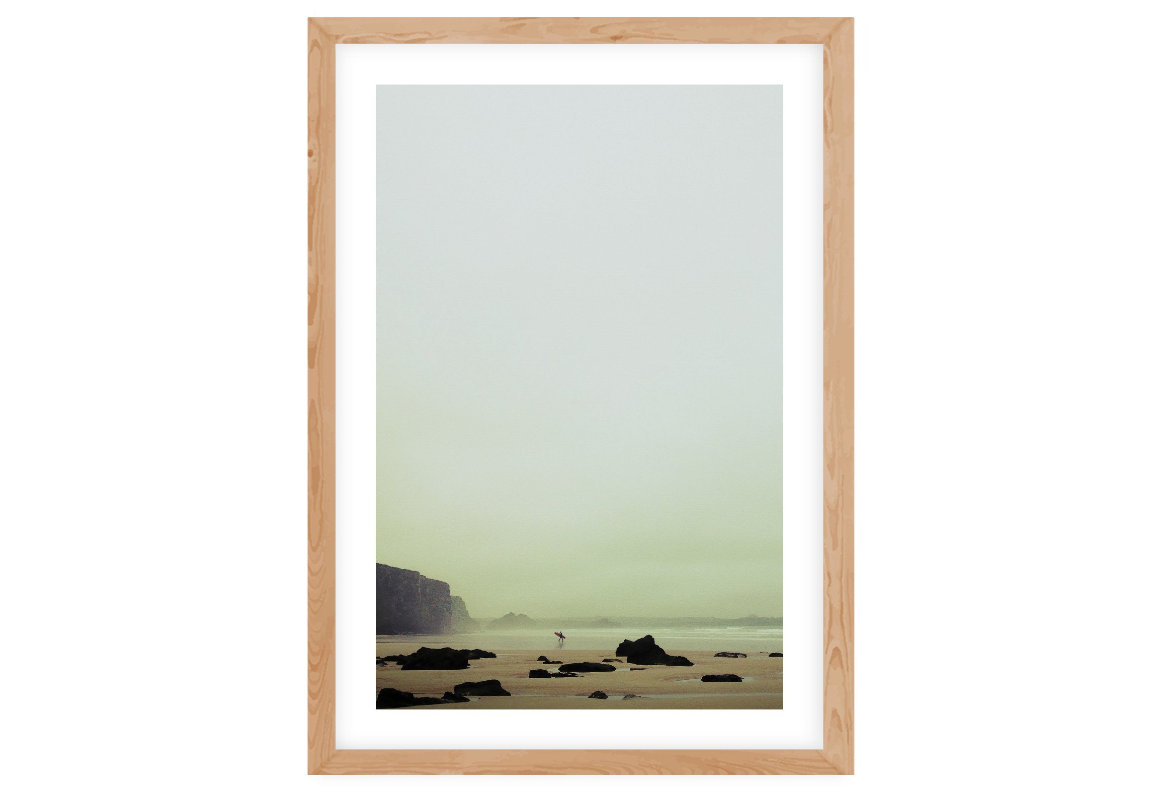 Surfer in the Mist at Watergate Bay Framed Print