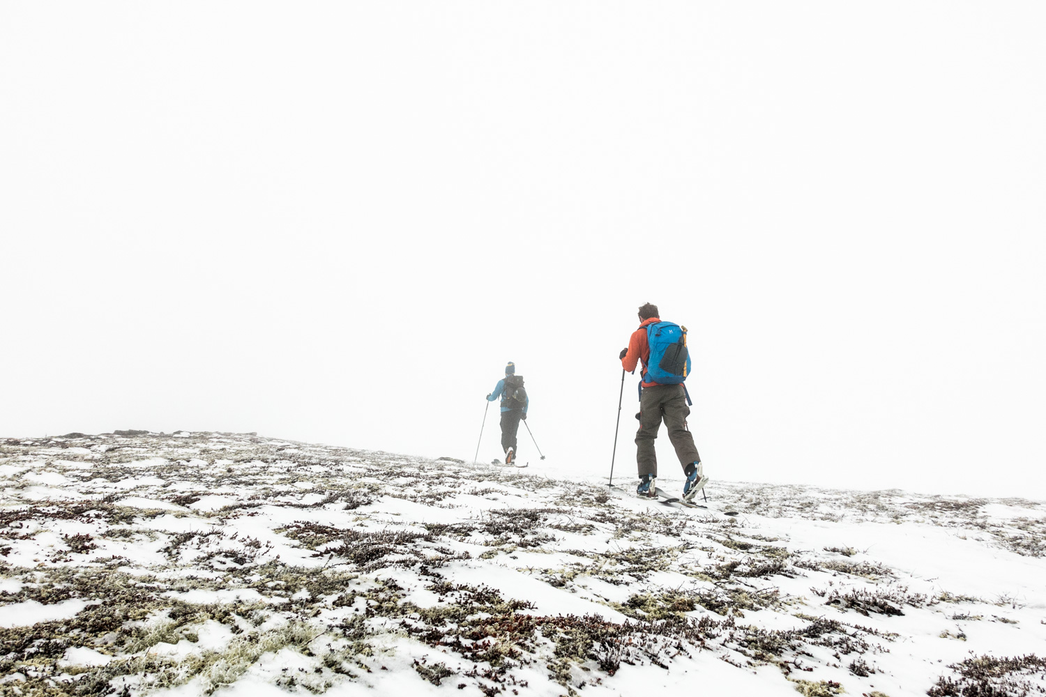 Into the white. With zero sight we had to navigate by compass just to find the mountains.
