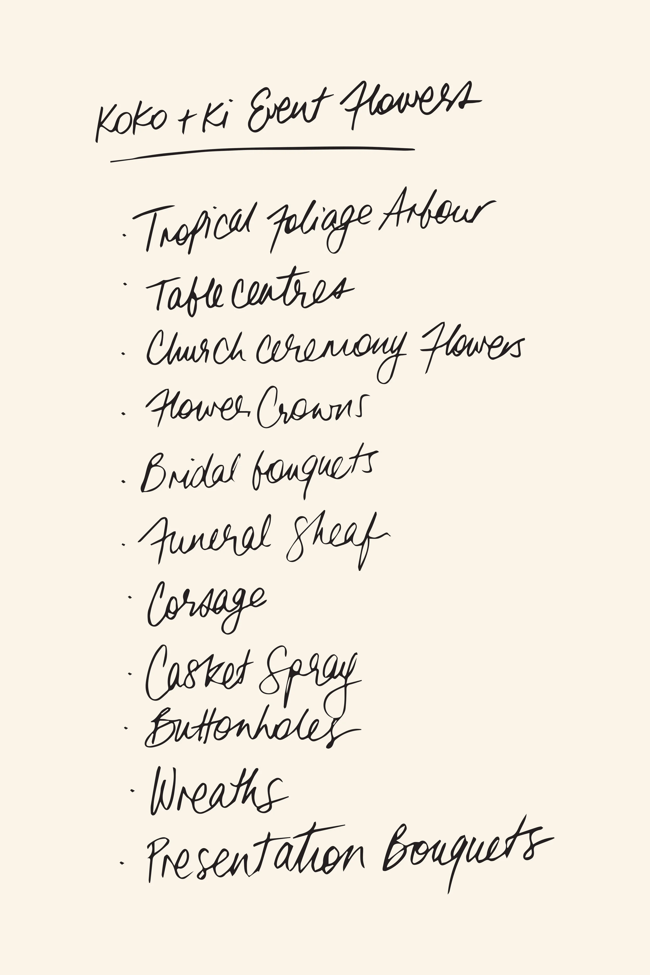 A list of what Koko & Ki can create.