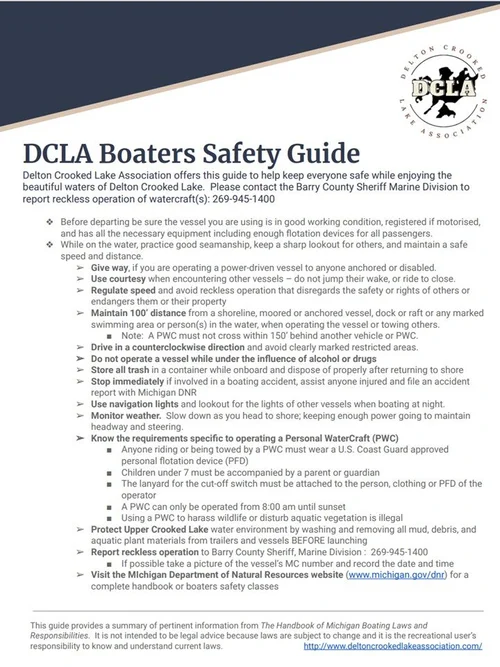 Boaters Safety — DELTON CROOKED LAKE ASSOCIATION