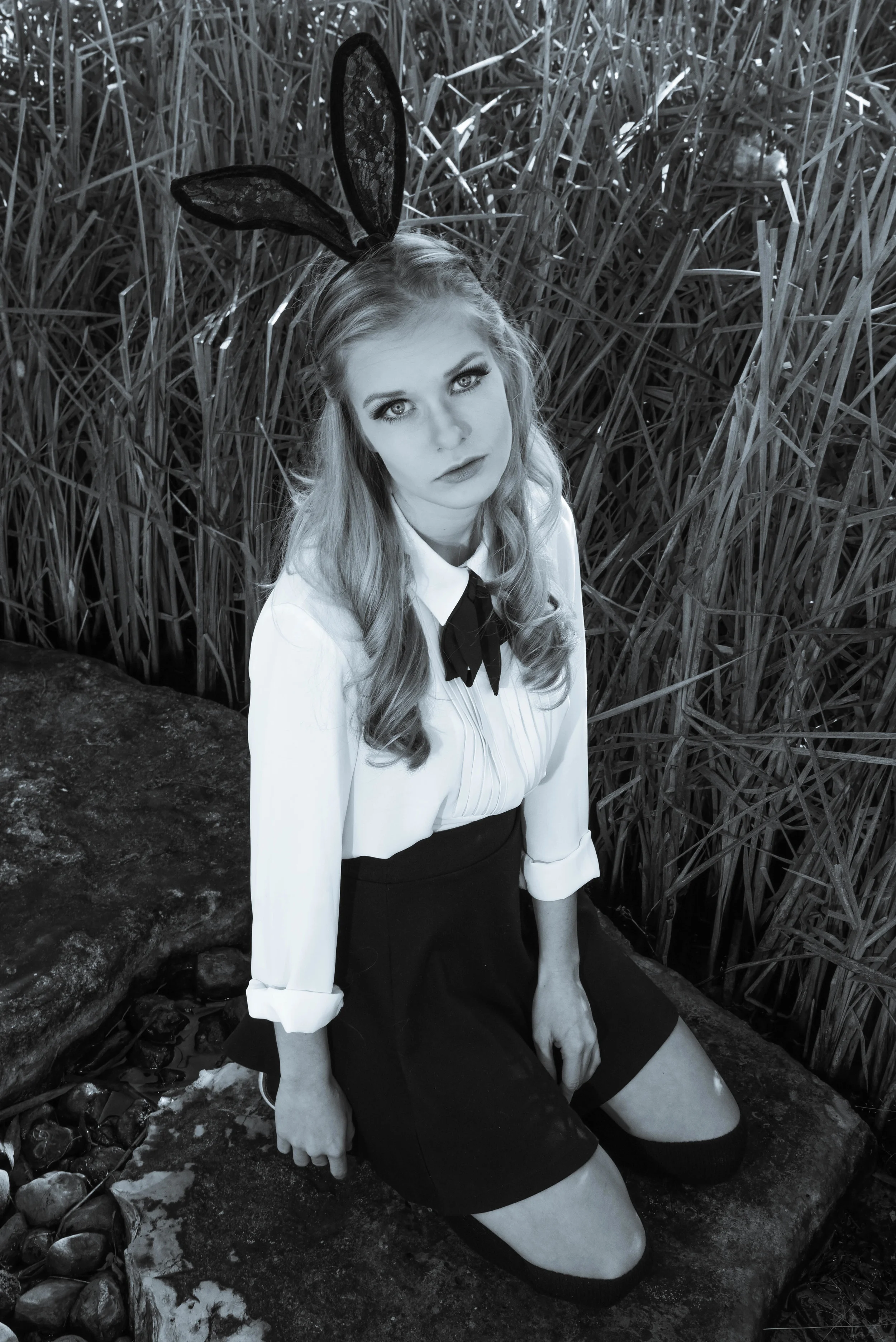 The Girl On The Rock In The Woods By The Creek