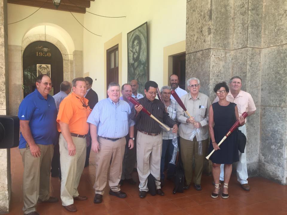 Batting a Thousand - The Louisiana trade delegation presented Cuban trade leaders with Bayou State gifts including Tabasco sauce and Louisiana's Marucci baseball bats.