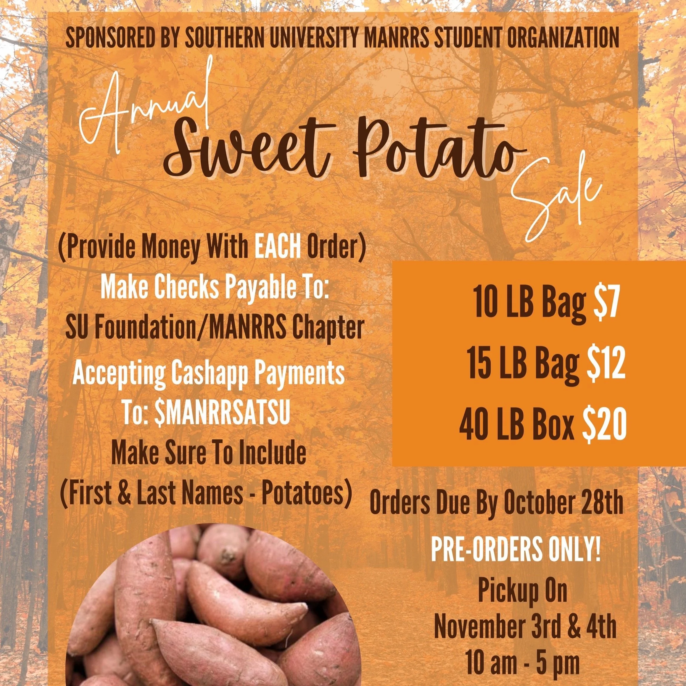 Southern University’s local MANRRS Chapter hosts Annual Sweet Potato Sale