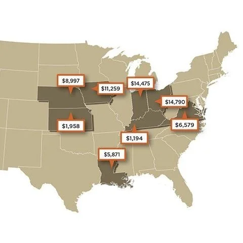 Recent Farmland Sales in Indiana, Iowa, Kansas, Kentucky, Louisiana, Nebraska, Ohio, Virginia