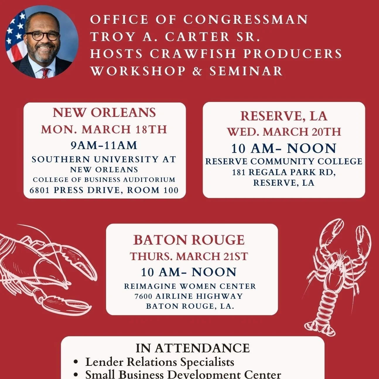 Rep. Troy Carter to Hold Workshops, Seminars for Crawfish Producers 