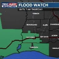 More Heavy Rain Potential Wednesday Issues Flood Watches, With Widespread Showers Likely the Next Several Days in SWLA