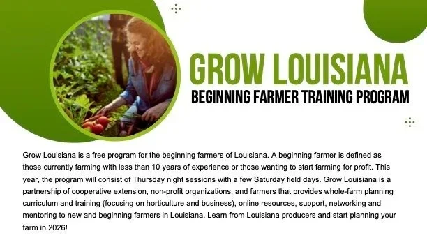 Applications Now Open for Grow Louisiana: Beginning Farmer Training Program