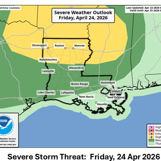 Louisiana Severe Weather Threat for Friday