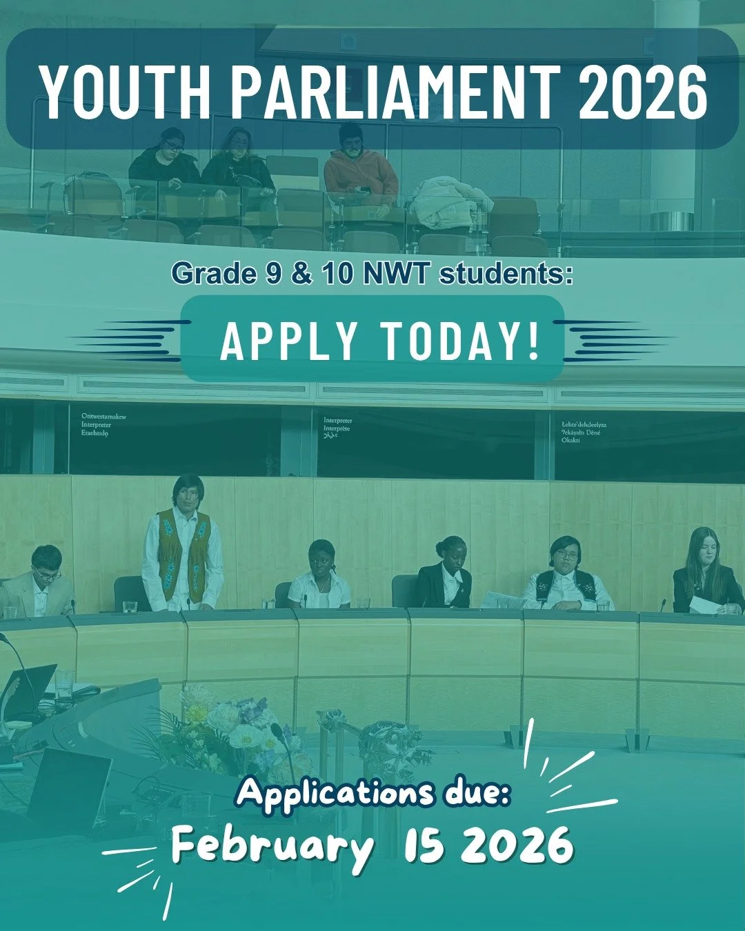 Applications for the 2026 Youth Parliament are open! Who will get to represent Frame Lake at the April mock session? Grade 9 &amp; 10 students have until February 15, 2026, to submit their applications.

Details ➜ https://www.ntlegislativeassembly.ca