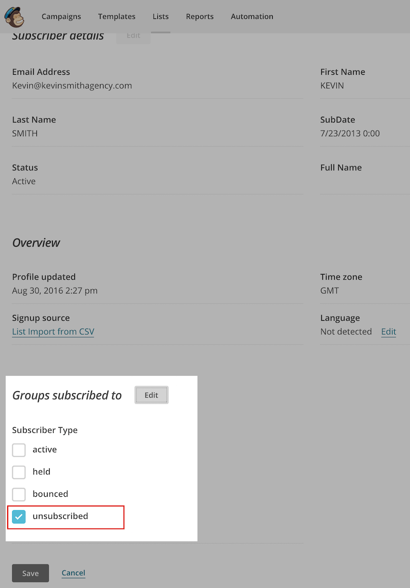 Scroll down to Groups, click Edit then set Subscriber Type