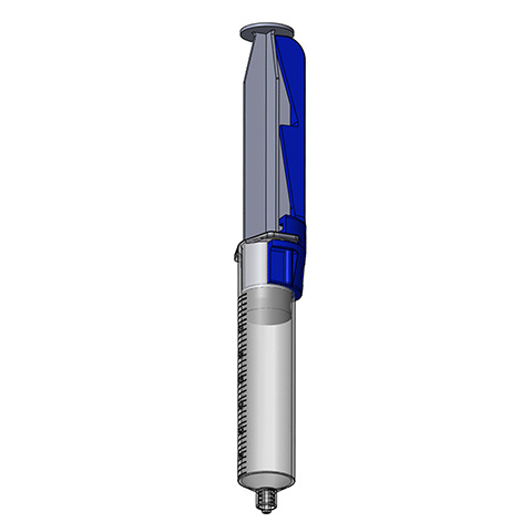Syringe pulled back to second location, increasing vacuum pressure and allowing syringe to fill with desired aspirate.