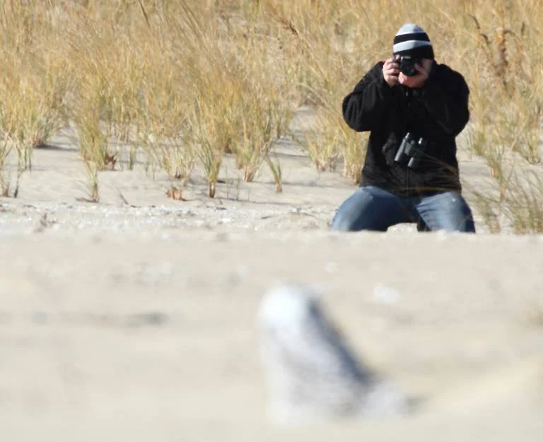 Me photographing my lifer Snowy Owl at Sandy Hook, NJ. (photo by Brett Klaproth)