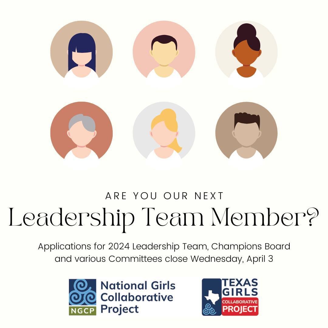 Apply by the end of TODAY, Wednesday, April 3, to join TxGCP leadership. We need your support in one of several leadership roles. Join us to advance gender equity in STEM across Texas!